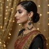 Handcrafted Black & Gold Statement Earrings with Carved Floral Design -by Tessara