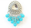 Kundan Mirror Chandbali Earrings with Sky Blue Beads -by Tessara