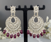 Traditional Polki & Pearl Earrings with Maroon Bead Drops -by Tessara