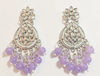 Elegant Kundan Chandelier Earrings with Beaded Danglers – Purple -by Tessara