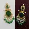 Traditional Gold & Emerald Green Chandbali Earrings with Pearls -by Tessara