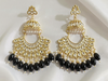 Handcrafted Traditional Chandbali Earrings with Black & Pearl Accents-by Tessara
