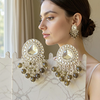 Mirror-Work Chandbali Earrings with Dark Stone Dangles-by Tessara