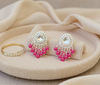 Royal Pink Mirror Polki Earrings with Beaded Drops -by Tessara