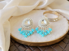 Kundan Mirror Chandbali Earrings with Sky Blue Beads -by Tessara