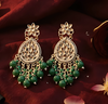 Ethnic Drop Earrings with Kundan & Green Beads -by Tessara