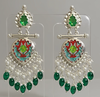 Traditional Jhumka Earrings with Green & Pearl Beads -by Tessara