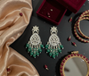 Ethnic Drop Earrings with Kundan & Green Beads -by Tessara