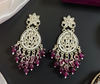 Traditional Kundan Drop Earrings with Rich Purple Accents -by Tessara