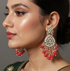 Silver-Plated Kundan Earrings with Red Beads -by Tessara