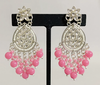 Pink Beaded Kundan Earrings with Silver Finish-by Tessara