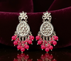 Traditional Kundan Chandbali Earrings with Pink Beads -by Tessara