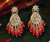 Silver-Plated Kundan Earrings with Red Beads -by Tessara