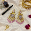 Tessara Antique Floral Engraved Pink Stone Earrings with Gold & Kundan Work -by Tessara