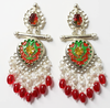 Traditional Silver-Plated Jhumka Earrings with Red Drops -by Tessara