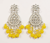 Sunshine Yellow Kundan Dangle Earrings with Silver Finish -by Tessara