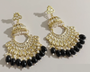 Handcrafted Traditional Chandbali Earrings with Black & Pearl Accents-by Tessara