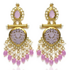 Tessara Antique Floral Engraved Pink Stone Earrings with Gold & Kundan Work -by Tessara