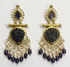 Handcrafted Black & Gold Statement Earrings with Carved Floral Design -by Tessara