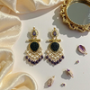 Handcrafted Black & Gold Statement Earrings with Carved Floral Design -by Tessara