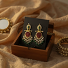 Gold-Plated Kundan Chandbali Earrings with Carved Stone & Pearls -by Tessara