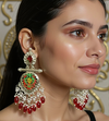 Traditional Silver-Plated Jhumka Earrings with Red Drops -by Tessara