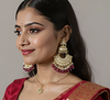 Gold-Plated Kundan Chandbali Earrings with Pearl & Ruby Beads -by Tessara