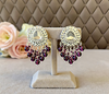 Mirror-Work Kundan Earrings with Deep Purple Beaded Drops-by Tessara