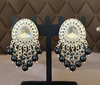 Traditional Polki Earrings with Black Beaded Danglers -by Tessara