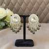 Mirror-Work Chandbali Earrings with Dark Stone Dangles-by Tessara