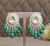 Chandbali Earrings with Sparkling Stones & Green Beads -by Tessara