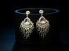 Silver-Plated Kundan Chandelier Earrings with Black Beaded Drops -by Tessara