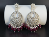 Traditional Polki & Pearl Earrings with Maroon Bead Drops -by Tessara