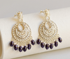 Grand Polki & Pearl Bridal Earrings with Purple Drops -by Tessara