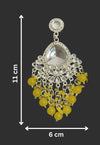 Silver-Plated Kundan Chandelier Earrings with Yellow Beaded Drops-by Tessara