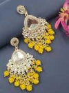Silver-Plated Kundan Chandelier Earrings with Yellow Beaded Drops-by Tessara