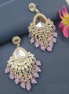 Silver-Plated Kundan Chandelier Earrings with Purple Beaded Drops -by Tessara