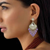 Silver-Plated Kundan Chandelier Earrings with Purple Beaded Drops -by Tessara
