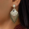 Silver-Plated Kundan Chandelier Earrings with Black Beaded Drops -by Tessara