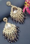 Silver-Plated Kundan Chandelier Earrings with Dark Purple Beaded Drops -by Tessara