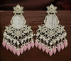 Sparkling Silver Kundan Earrings with Soft Pink Beads-by Tessara