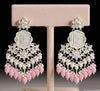Sparkling Silver Kundan Earrings with Soft Pink Beads-by Tessara