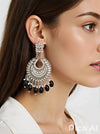 Classic Kundan Chandbali Earrings with Black Beads -by Tessara
