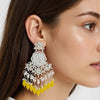Handcrafted Kundan & Pearl Earrings with Mustard Yellow Beads-by Tessara