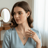 Tessara Silver-Plated Light Blue Heart Bow & Solitaire Pendant Set with Ring