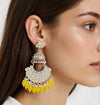 Royal Polki Kundan Jhumkas with Pearl & Yellow Bead Accents -by Tessara