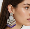 Royal Kundan Chandelier Earrings with White & Purple Beads -by Tessara