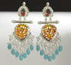Silver-Plated Jhumka Earrings with Aqua Beads & Kundan Work -by Tessara