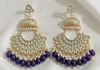 Gold-Plated Kundan Chandbali Earrings with Pearl & Purple Beads -by Tessara