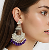 Gold-Plated Kundan Chandbali Earrings with Pearl & Purple Beads -by Tessara